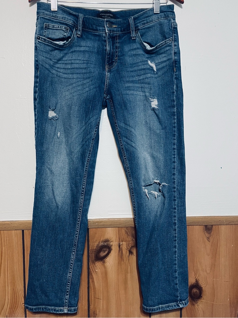 Banana Republic Women's Straight Leg Distressed Blue Jeans
